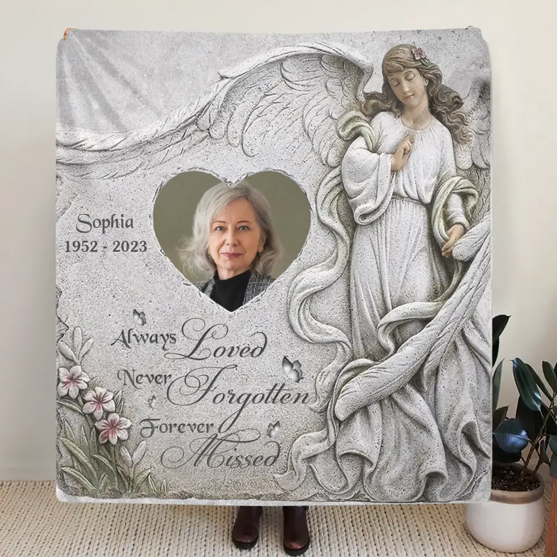 Personalized Memorial Fleece Throw Blanket/Quilt - Upload Photo - Memorial Gift Idea For Family Member - Always Loved Never Forgotten Forever Missed