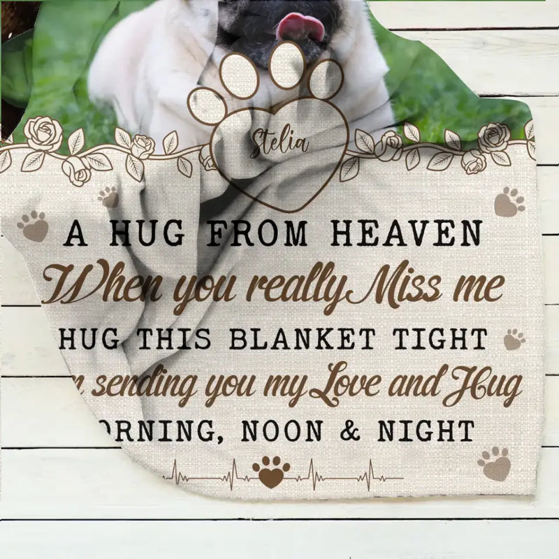 Personalized Memorial Pet Fleece Throw Blanket/Quilt - Upload Photo - Memorial Gift Idea For Pet Owners - A Hug From Heaven