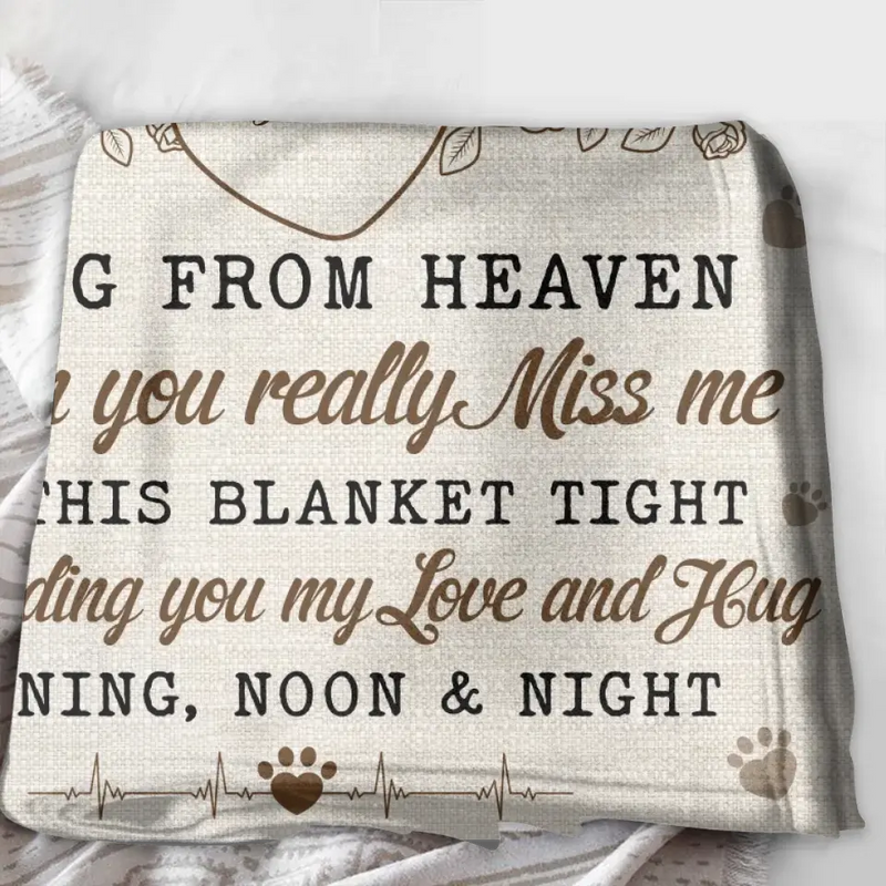Personalized Memorial Pet Fleece Throw Blanket/Quilt - Upload Photo - Memorial Gift Idea For Pet Owners - A Hug From Heaven