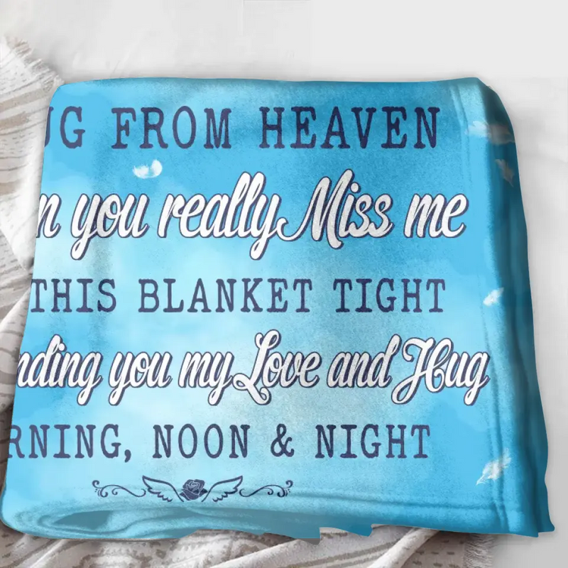 Personalized Memorial Fleece Throw Blanket/Quilt - Upload Photo - Memorial Gift Idea For Family Member - A Hug From Heaven