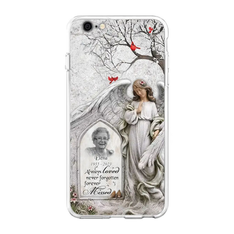 Custom Personalized Angel Memorial Phone Case - Upload Photo - Memorial Gift Idea For Family Member - Always Loved Never Forgotten Forever Missed - Case For iPhone/Samsung