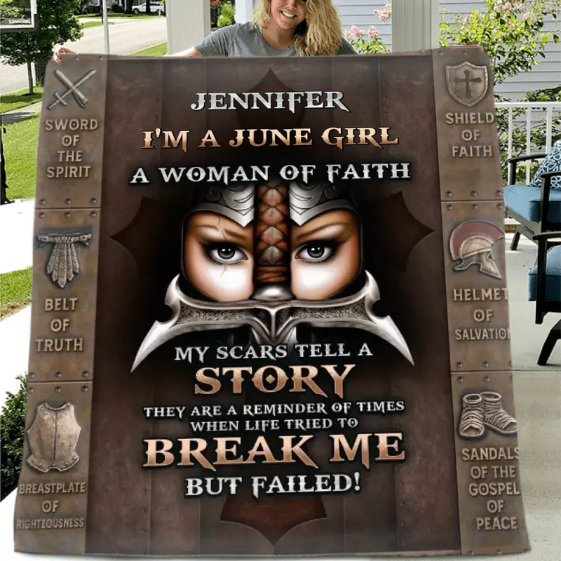 Personalized Female Warrior Fleece Throw Blanket/Quilt - Gift Idea For Warriors - I'm A June Girl