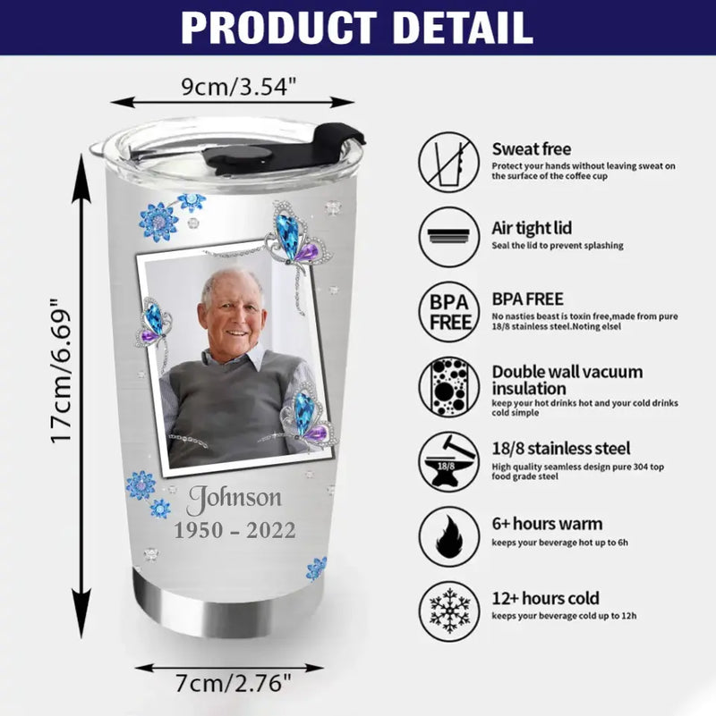 Personalized Memorial Photo Tumbler - Memorial Gift Idea For Family - My Mind Still Talks To You