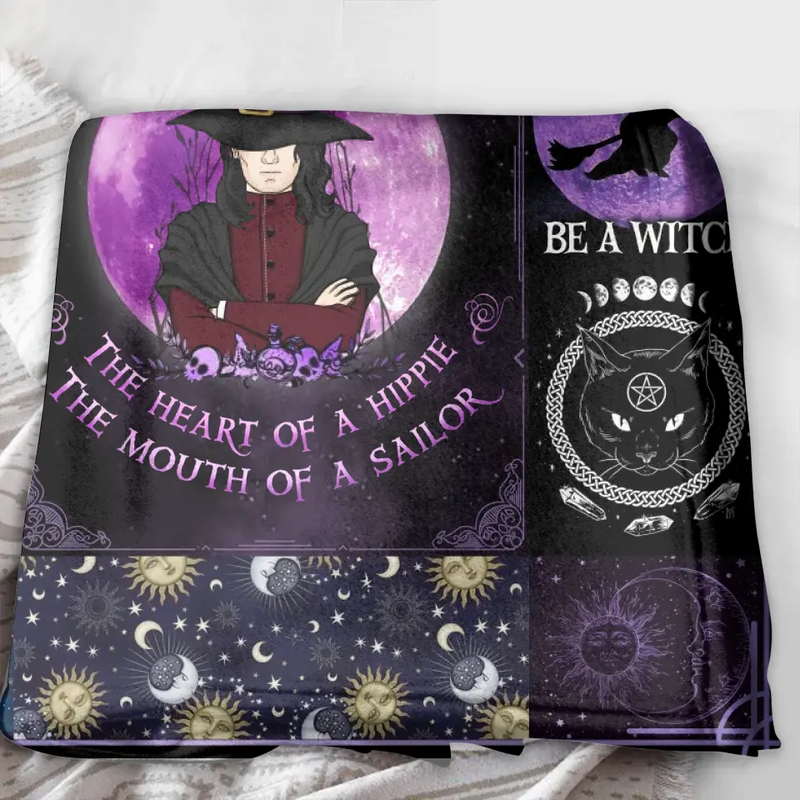Personalized Witch Male Quilt/Fleece Throw Blanket - Halloween Gift Idea For Witch Lovers - October The Soul of A Witch The Fire Of A Lioness