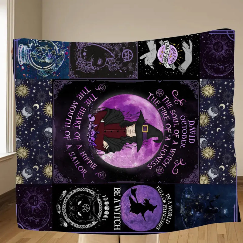 Personalized Witch Male Quilt/Fleece Throw Blanket - Halloween Gift Idea For Witch Lovers - October The Soul of A Witch The Fire Of A Lioness