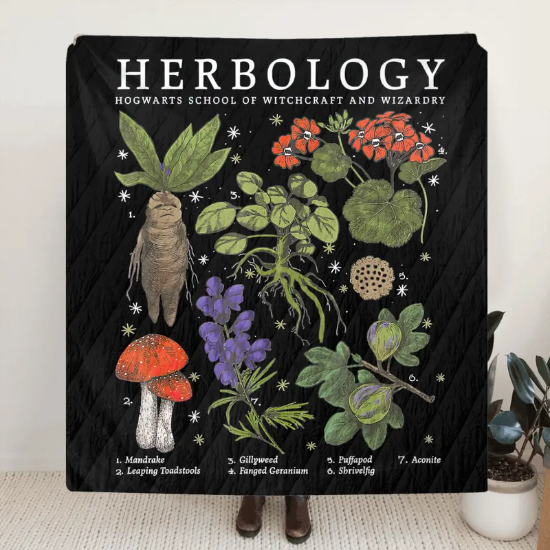 Personalized Herbology Fleece Throw Blanket/Quilt - Gift Idea For Friends/Family Member/Plant Lovers
