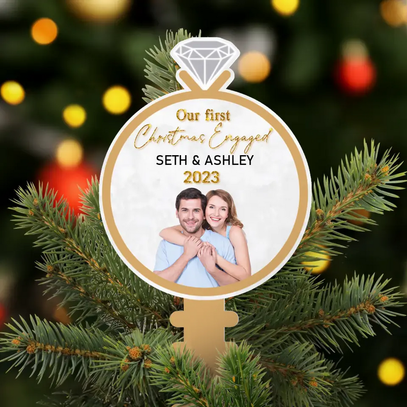 Personalized Engagement Tree Topper - Upload Photo - Christmas Gift For Couple - Our First Christmas Engaged
