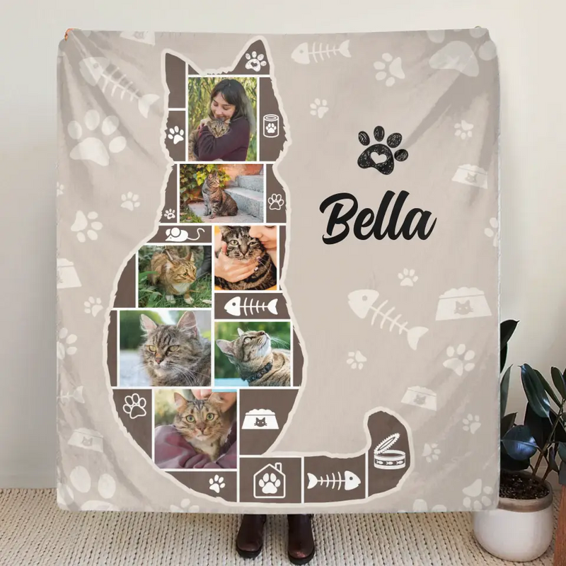 Personalized Cat Photo Fleece Throw Blanket/Quilt - Gift Idea for Cat Lovers - Upload Photos