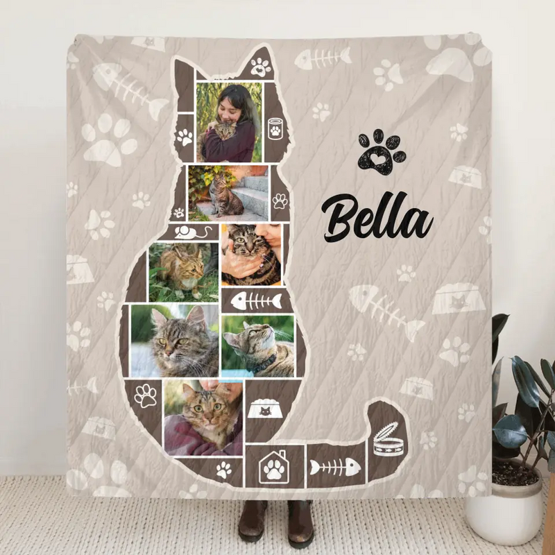 Personalized Cat Photo Fleece Throw Blanket/Quilt - Gift Idea for Cat Lovers - Upload Photos