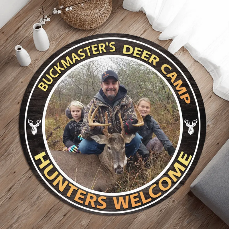 Personalized Hunting Photo Round Rug - Gift Idea for Hunting Lovers - Deer Camp Hunters Welcome