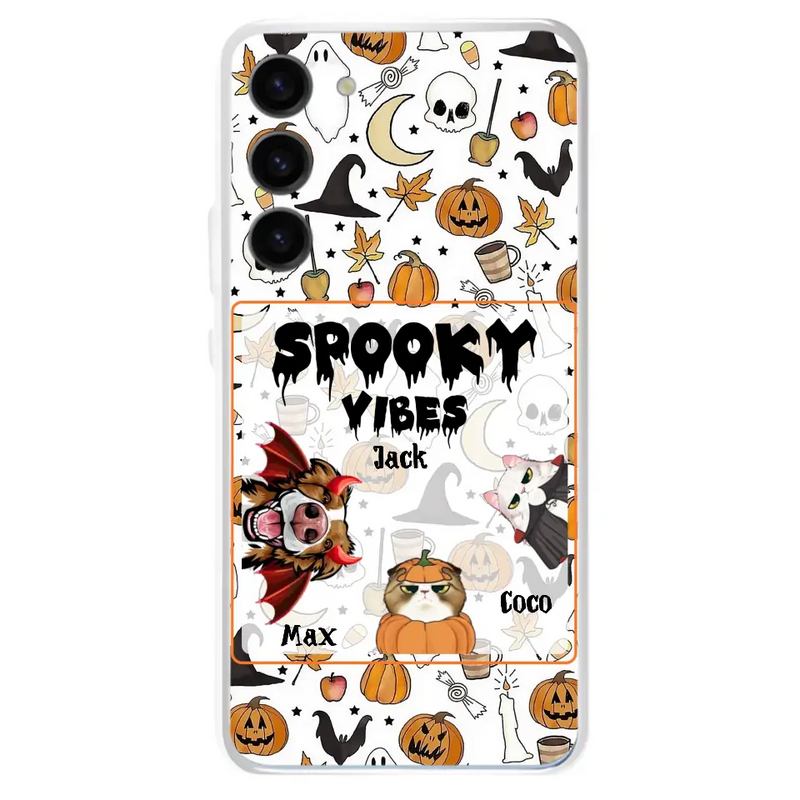 Personalized Halloween Pet Phone Case - Up to 3 Pets - Gift Idea For Dog/Cat Owners - Spooky Vibes - Case for iPhone/Samsung