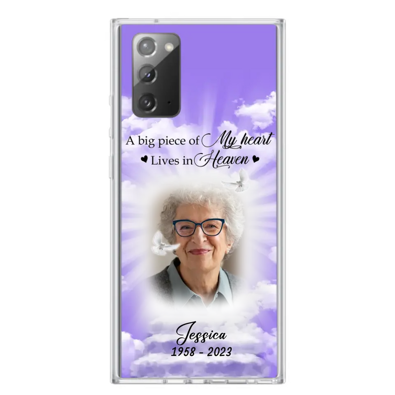 Personalized Memorial Photo Phone Case - Memorial Gift Idea For Mother's Day/Father's Day - A Big Piece Of My Heart Lives In Heaven - Case For iPhone/Samsung