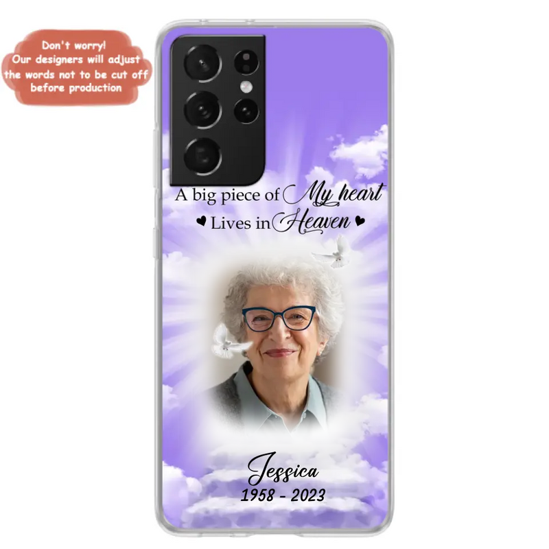 Personalized Memorial Photo Phone Case - Memorial Gift Idea For Mother's Day/Father's Day - A Big Piece Of My Heart Lives In Heaven - Case For iPhone/Samsung