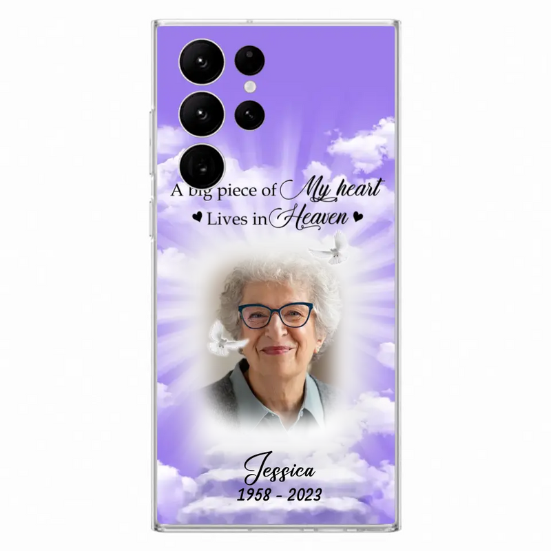 Personalized Memorial Photo Phone Case - Memorial Gift Idea For Mother's Day/Father's Day - A Big Piece Of My Heart Lives In Heaven - Case For iPhone/Samsung
