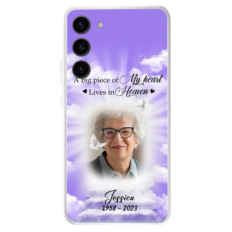 Personalized Memorial Photo Phone Case - Memorial Gift Idea For Mother's Day/Father's Day - A Big Piece Of My Heart Lives In Heaven - Case For iPhone/Samsung