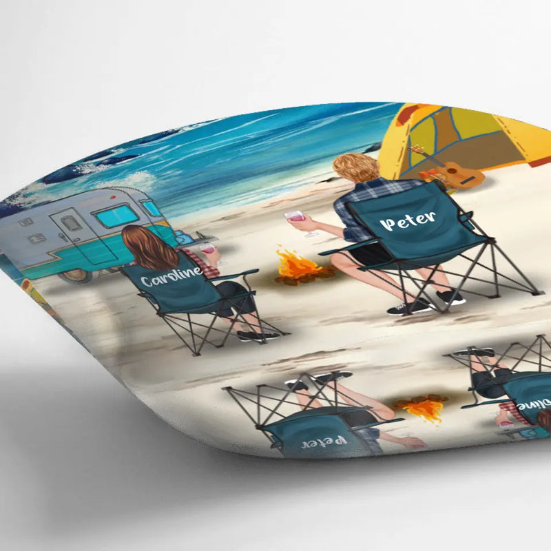Personalized Beach Camping Pillow Cover & Quilt/Fleece Blanket - Couple/Parents With Up to 3 Kids And 4 Pets - Gift Idea For Couple/Family/Camping Lover - Husband And Wife Camping Partners For Life