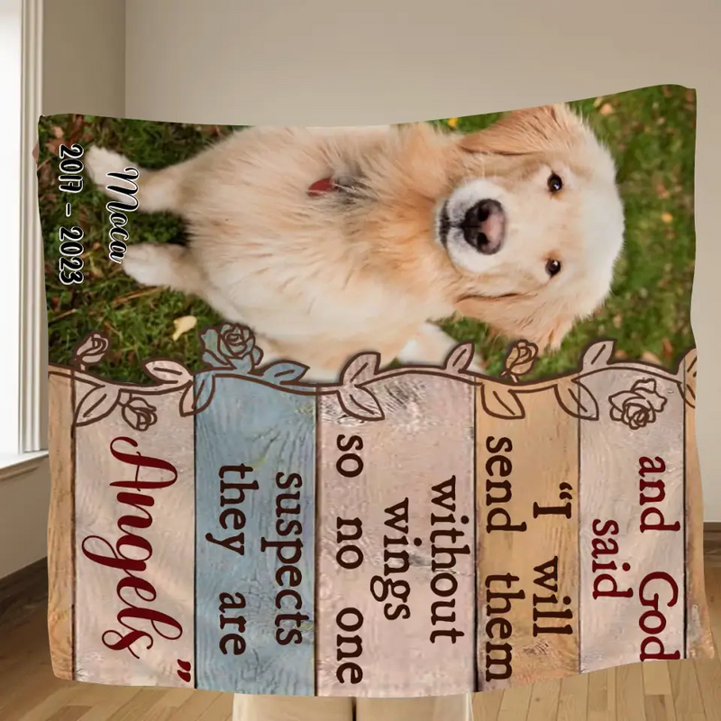 Personalized Memorial Fleece Throw Blanket/Quilt - Upload Dog/Cat Photo - And God Said "I Will Send Them Without Wings So No One Suspects They Are Angels"