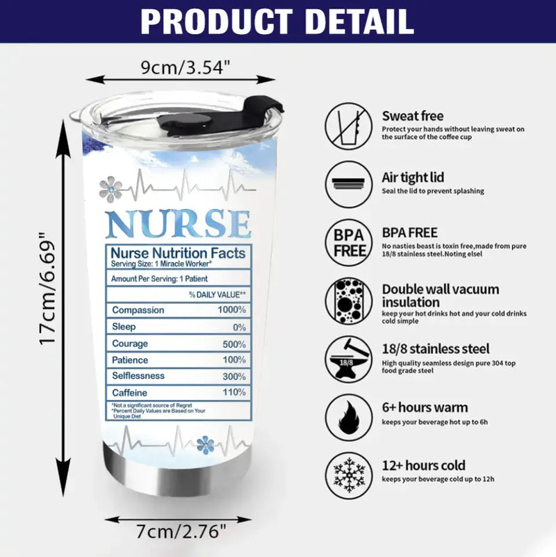Personalized Nurse Photo Tumbler - Gift Idea For Nurse Lovers - Nurse Nutrition Facts