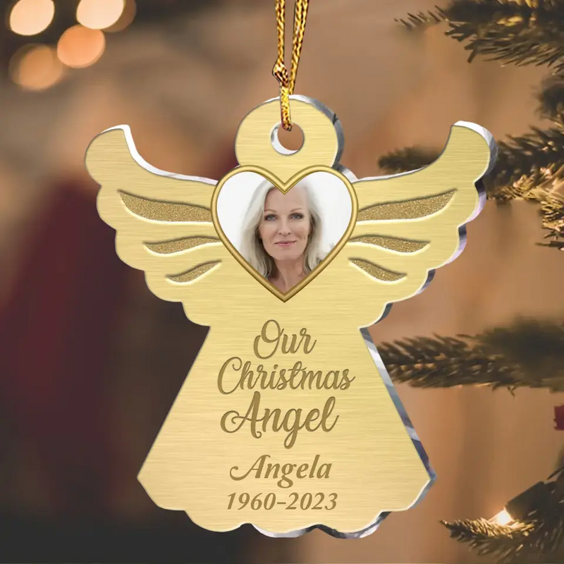 Personalized Memorial Angel Acrylic Ornament - Memorial Gift Idea For Christmas/Family Member - Upload Photo - Our Christmas Angel