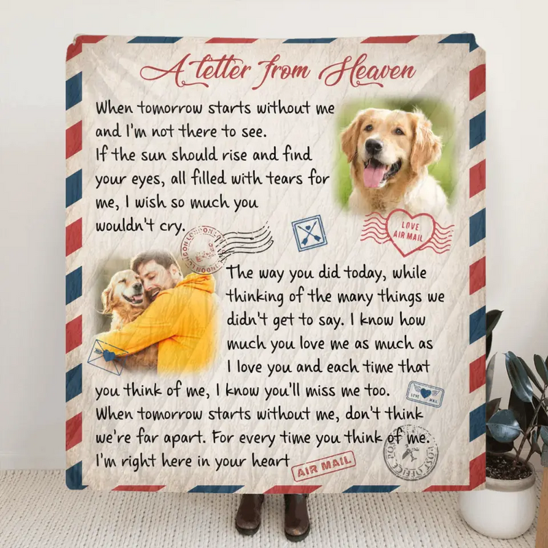 Personalized Memorial Pet Fleece Throw Blanket/Quilt - Upload Photo - Memorial Gift Idea For Pet Owners - A Letter From Heaven