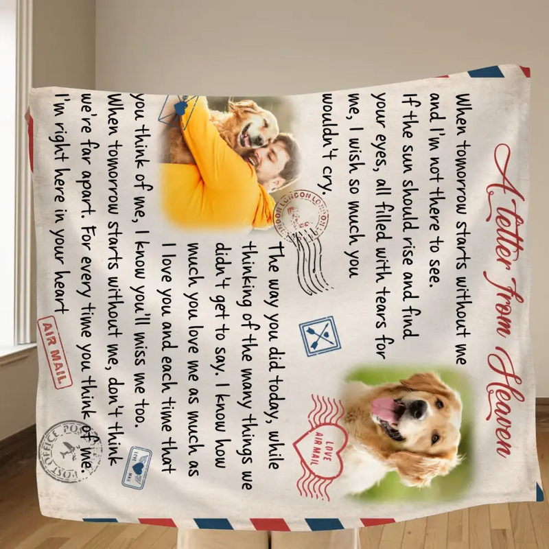 Personalized Memorial Pet Fleece Throw Blanket/Quilt - Upload Photo - Memorial Gift Idea For Pet Owners - A Letter From Heaven