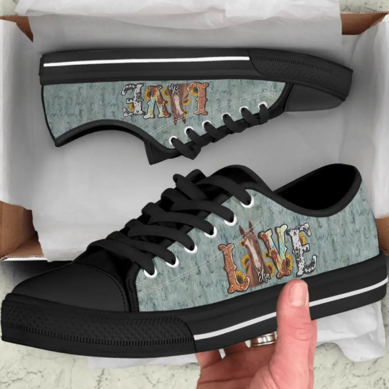 Personalized Love Horse Photo Canvas Sneakers - Gift Idea for Horse Lovers