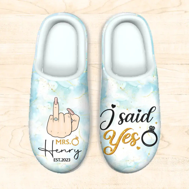 Personalized Newlywed/Enaged Couple Plush Slippers - Gift Idea For Couple - I Said Yes