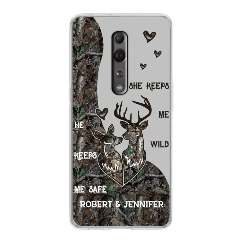 Personalized Deer Couple Phone Case - Gift Idea For Couple - He Keeps Me Safe She Keeps Me Wild - Case For Oppo/Xiaomi/Huawei