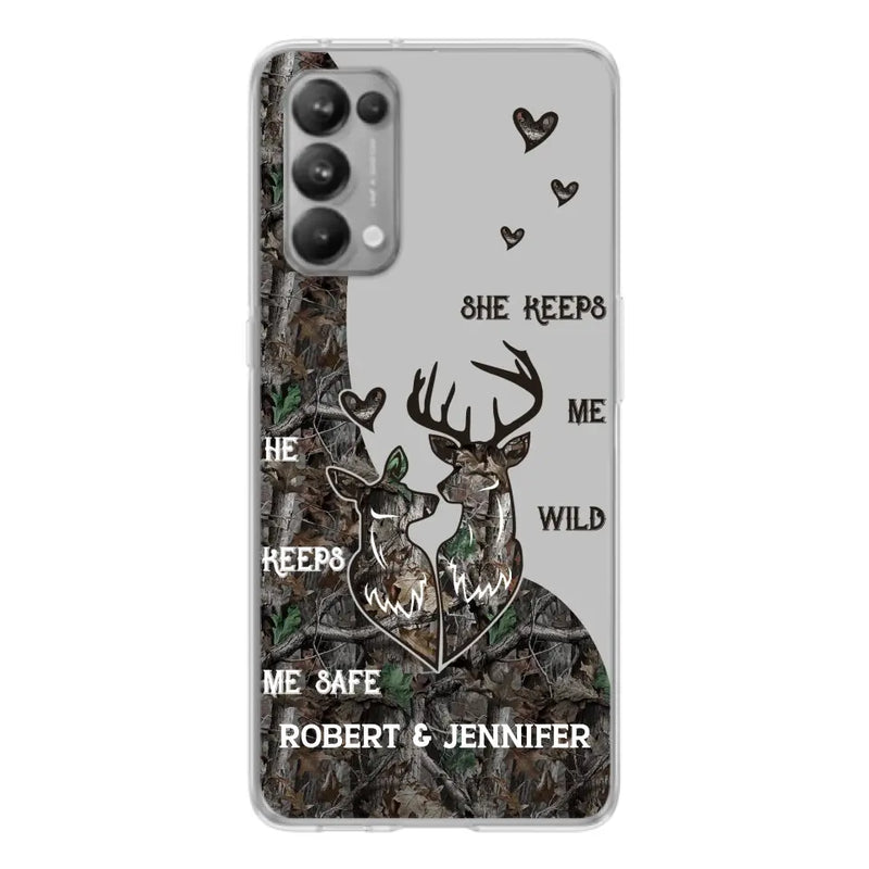 Personalized Deer Couple Phone Case - Gift Idea For Couple - He Keeps Me Safe She Keeps Me Wild - Case For Oppo/Xiaomi/Huawei