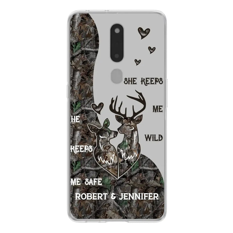 Personalized Deer Couple Phone Case - Gift Idea For Couple - He Keeps Me Safe She Keeps Me Wild - Case For Oppo/Xiaomi/Huawei