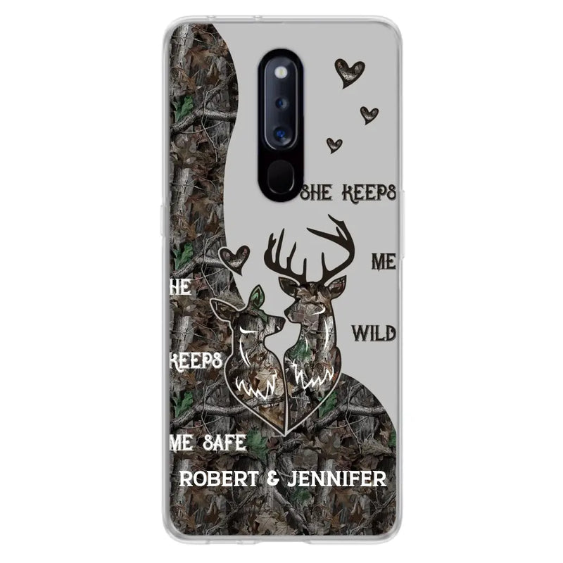 Personalized Deer Couple Phone Case - Gift Idea For Couple - He Keeps Me Safe She Keeps Me Wild - Case For Oppo/Xiaomi/Huawei