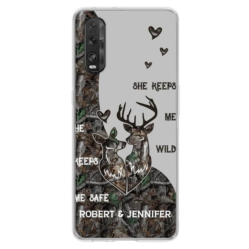 Personalized Deer Couple Phone Case - Gift Idea For Couple - He Keeps Me Safe She Keeps Me Wild - Case For Oppo/Xiaomi/Huawei
