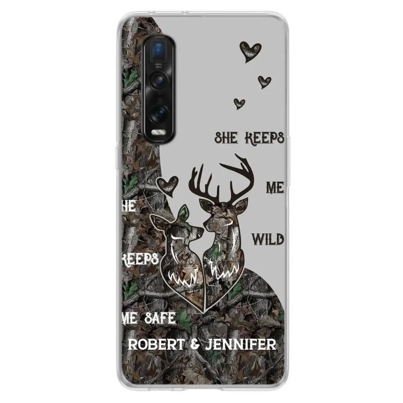 Personalized Deer Couple Phone Case - Gift Idea For Couple - He Keeps Me Safe She Keeps Me Wild - Case For Oppo/Xiaomi/Huawei