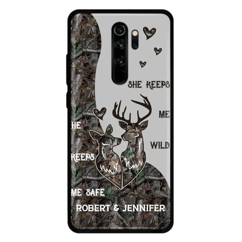Personalized Deer Couple Phone Case - Gift Idea For Couple - He Keeps Me Safe She Keeps Me Wild - Case For Oppo/Xiaomi/Huawei