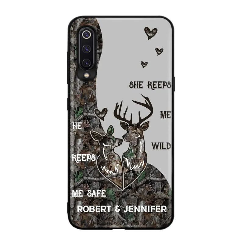 Personalized Deer Couple Phone Case - Gift Idea For Couple - He Keeps Me Safe She Keeps Me Wild - Case For Oppo/Xiaomi/Huawei
