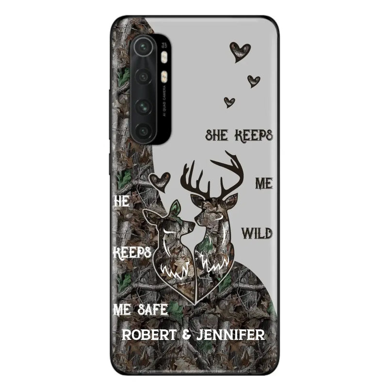Personalized Deer Couple Phone Case - Gift Idea For Couple - He Keeps Me Safe She Keeps Me Wild - Case For Oppo/Xiaomi/Huawei