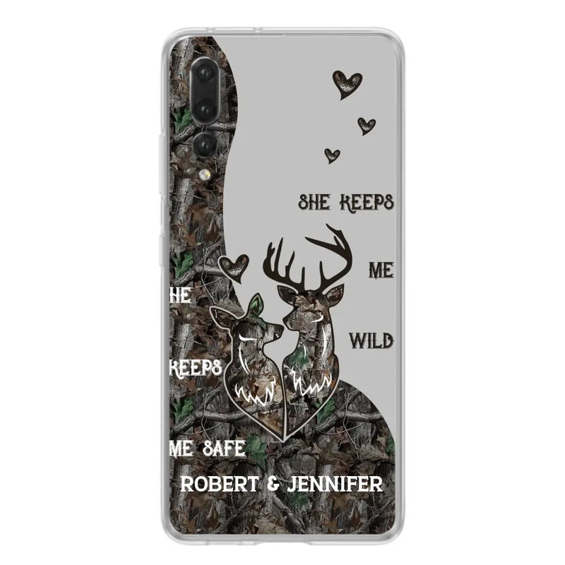 Personalized Deer Couple Phone Case - Gift Idea For Couple - He Keeps Me Safe She Keeps Me Wild - Case For Oppo/Xiaomi/Huawei