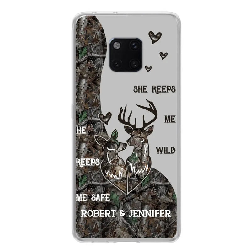Personalized Deer Couple Phone Case - Gift Idea For Couple - He Keeps Me Safe She Keeps Me Wild - Case For Oppo/Xiaomi/Huawei