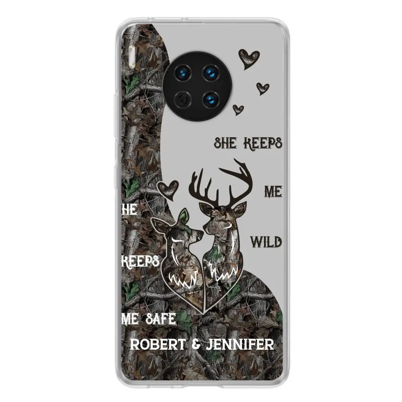 Personalized Deer Couple Phone Case - Gift Idea For Couple - He Keeps Me Safe She Keeps Me Wild - Case For Oppo/Xiaomi/Huawei