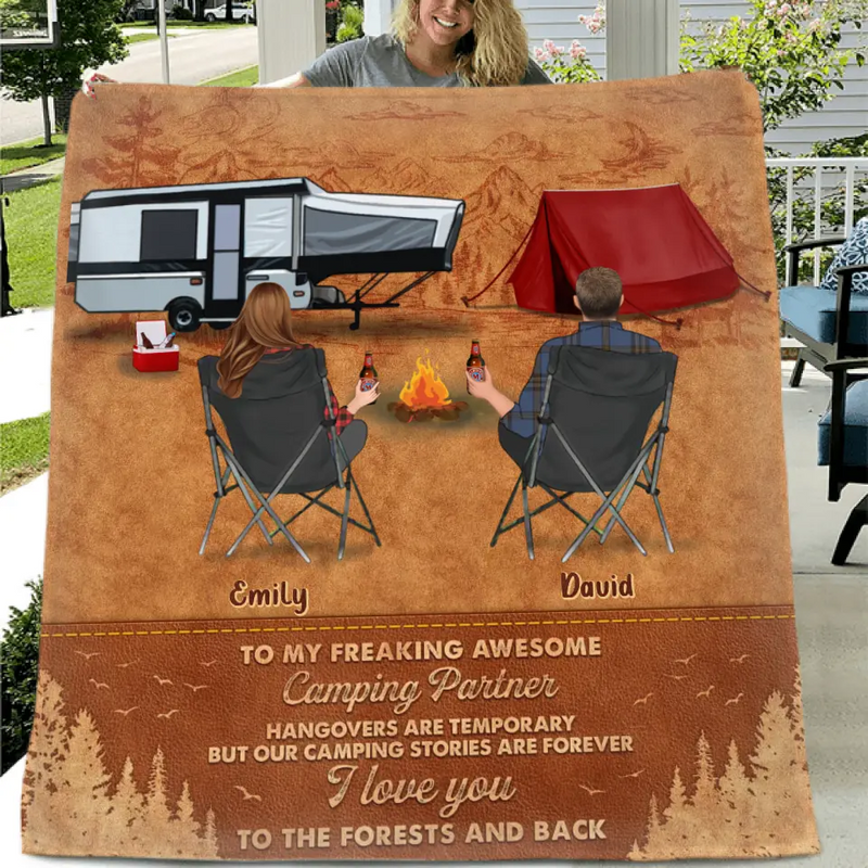 Personalized Camping Fleece Throw Blanket/Quilt - Gift Idea For Camping Lover/Couple - To My Freaking Awesome Camping Partner