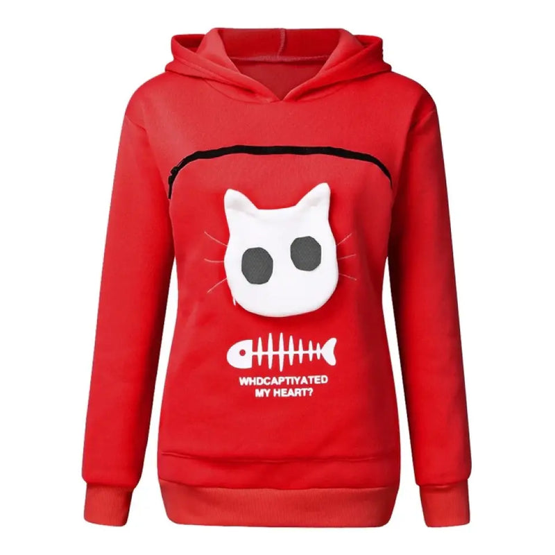 Personalized Women Hoodie Sweatshirt With Cat Pet Pocket Long Sleeve Sweater Cat Outfit - Gift Idea For Dog/Cat Owner