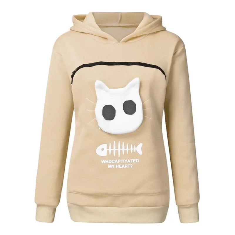 Personalized Women Hoodie Sweatshirt With Cat Pet Pocket Long Sleeve Sweater Cat Outfit - Gift Idea For Dog/Cat Owner