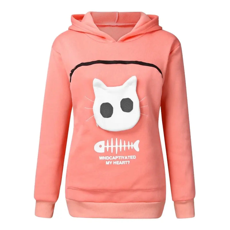 Personalized Women Hoodie Sweatshirt With Cat Pet Pocket Long Sleeve Sweater Cat Outfit - Gift Idea For Dog/Cat Owner