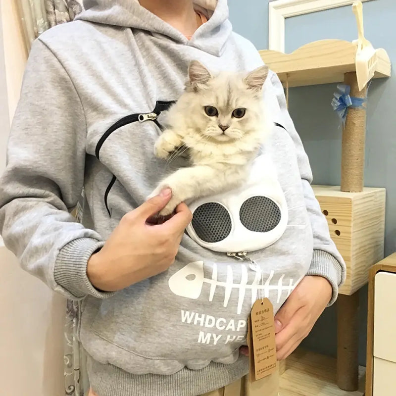 Personalized Women Hoodie Sweatshirt With Cat Pet Pocket Long Sleeve Sweater Cat Outfit - Gift Idea For Dog/Cat Owner