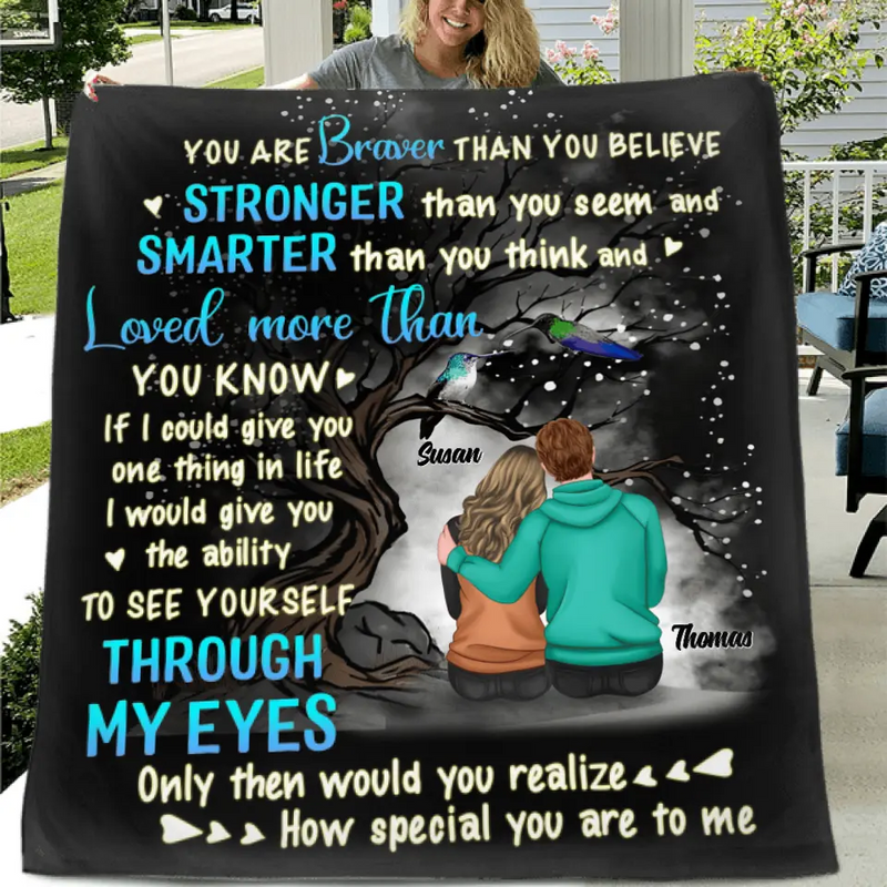 Personalized Couple Fleece Throw Blanket/Quilt -Anniversary Gift Idea From Husband to Wife - You're Braver Than You Believe