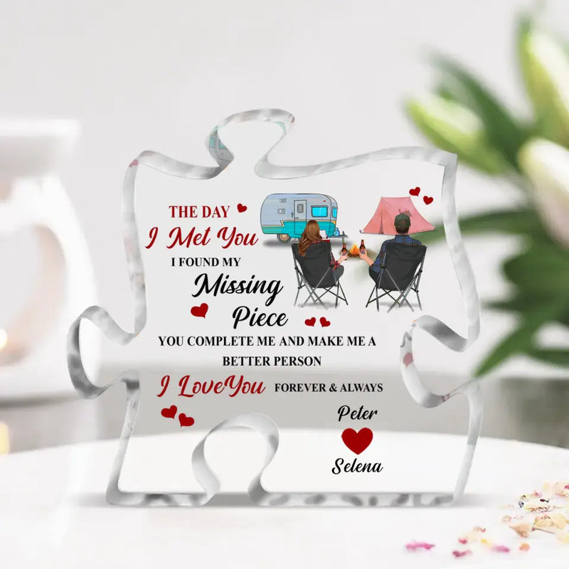 Personalized Camping Couple Acrylic Plaque - Gift For Couple/Camping Lover - The Day I Met You