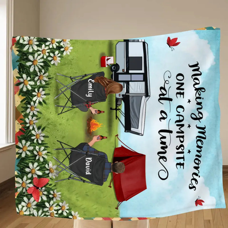 Personalized Camping Couple Family Fleece Throw Blanket/Quilt - Gift Idea For Whole family, Camping lovers - Making Memories One Campsite At A Time