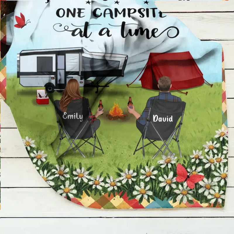 Personalized Camping Couple Family Fleece Throw Blanket/Quilt - Gift Idea For Whole family, Camping lovers - Making Memories One Campsite At A Time