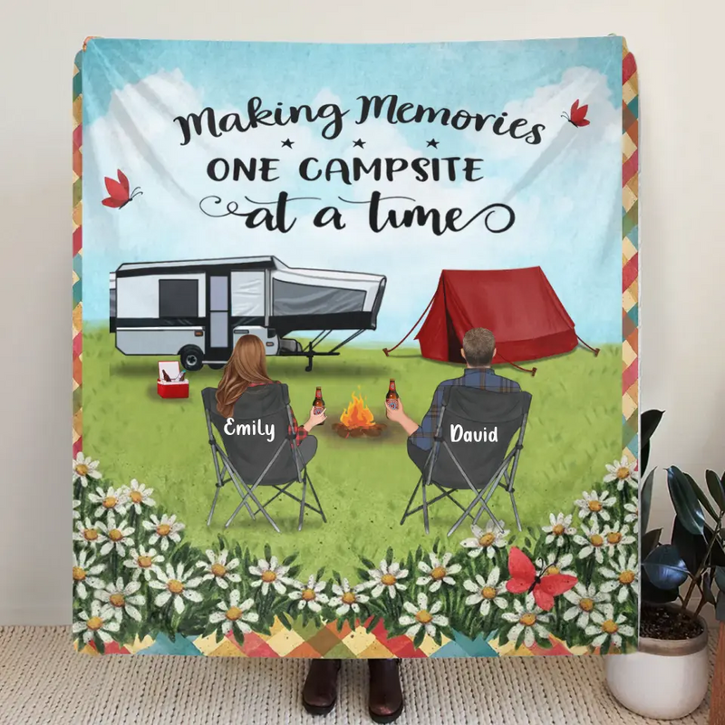Personalized Camping Couple Family Fleece Throw Blanket/Quilt - Gift Idea For Whole family, Camping lovers - Making Memories One Campsite At A Time