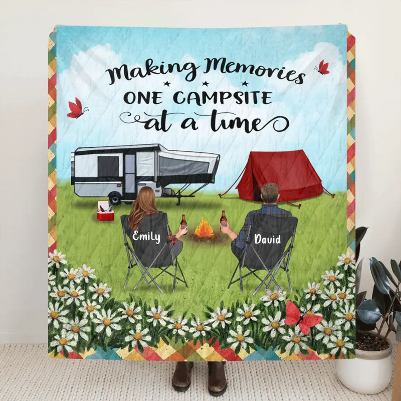 Personalized Camping Couple Family Fleece Throw Blanket/Quilt - Gift Idea For Whole family, Camping lovers - Making Memories One Campsite At A Time
